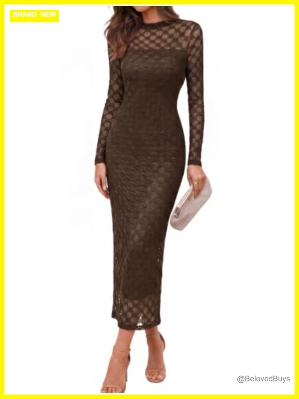 Lace Bodycon Maxi Dress Long Sleeve Formal Wedding Guest Elegant